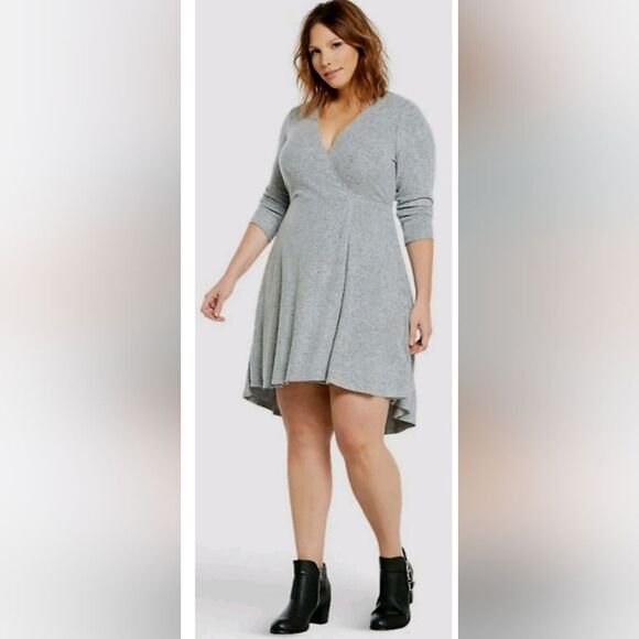 Torrid Faux Wrap Gray Hacci Knit Sweater Dress Plus Size 0X - Picture 3 of 11